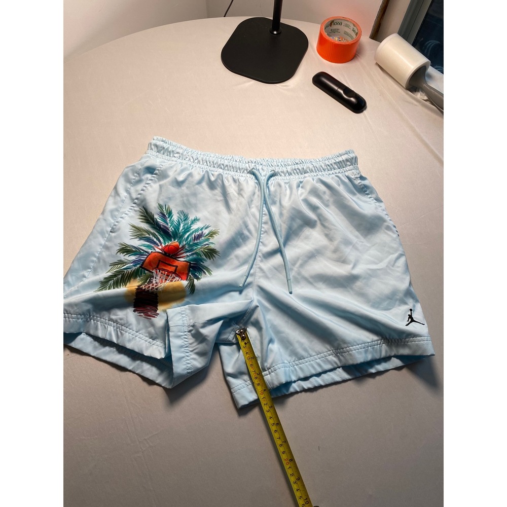 Jordan Brand Mens Blue Palm Tree Basketball Graphic Pool Shorts IB7276-474 Large